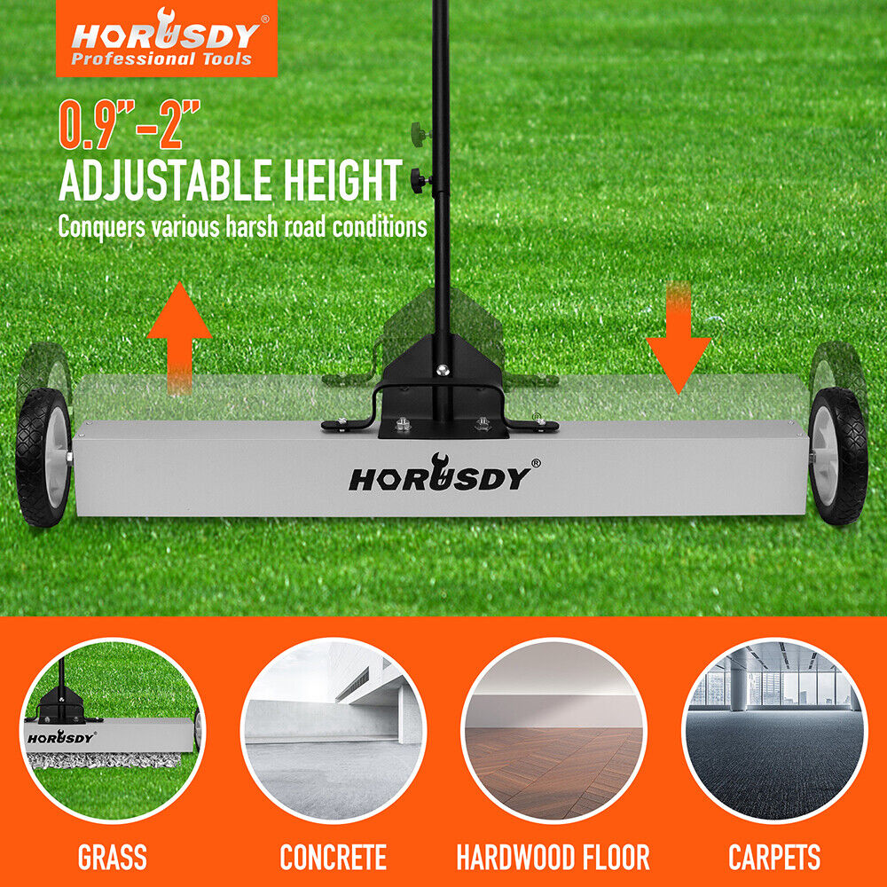 HORUSDY 35-Inch Magnetic Floor Sweeper Heavy Duty Magnet Broom Rolling With Magnetic Pick Up