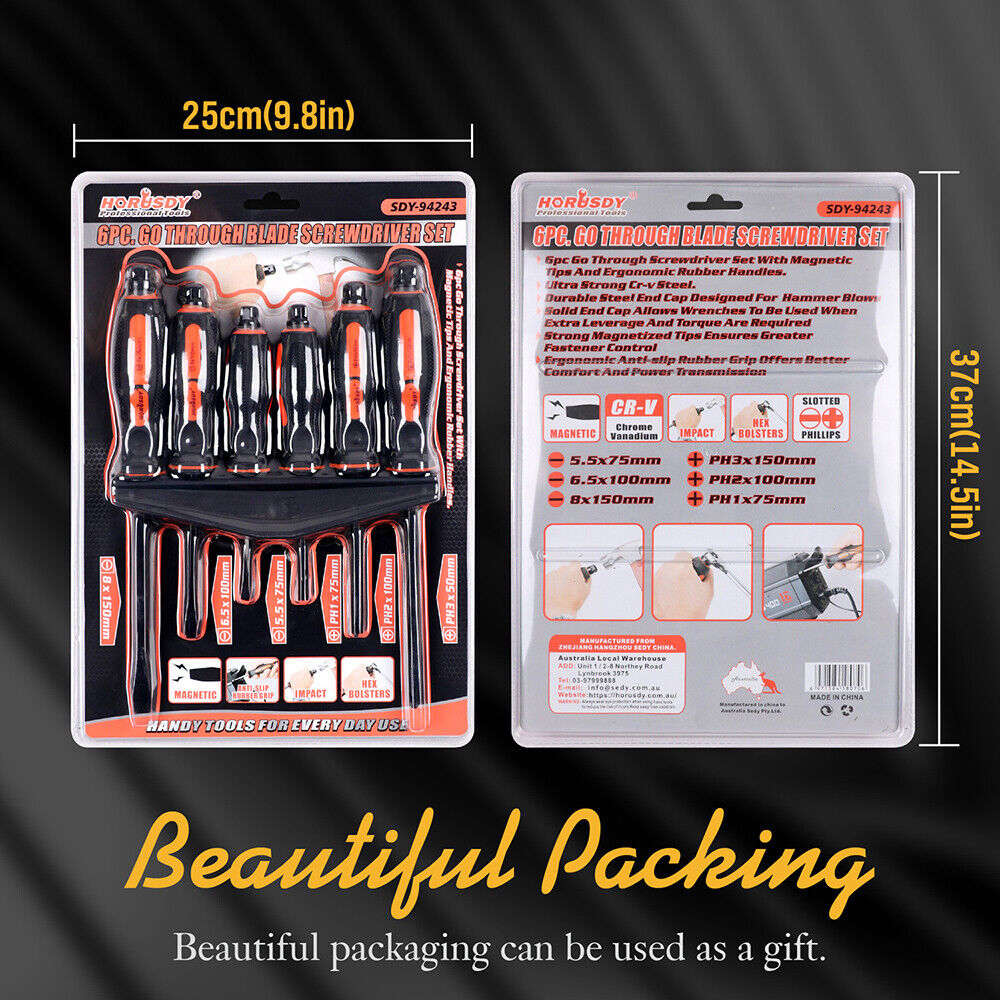 6-Piece Magnetic Screwdriver Set - Phillips and Flat Head Tips, rubber grip handle, heavy-duty, versatile, reliable accuracy.