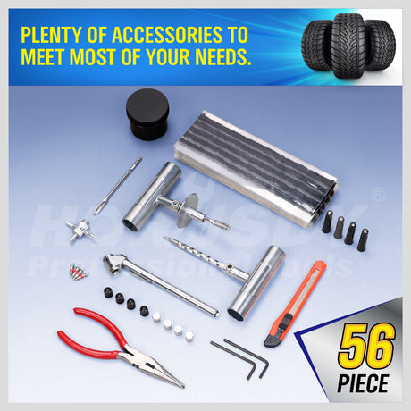 Heavy Duty 56-Piece Tyre Puncture Repair Kit - Quick and Easy Emergency Tire Repair for Car, Motorcycle, 4WD - Durable Tools and Accessories