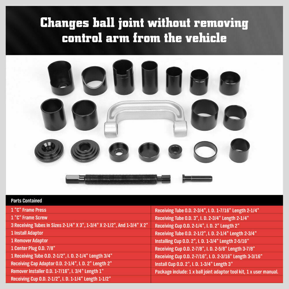 Comprehensive 21-Piece Ball Joint Service Kit with C-Frame Press and Adapters