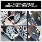 Heavy-Duty 20-Inch 4-Way Cross Wheel Wrench with 17mm, 19mm, 21mm, 23mm Sockets