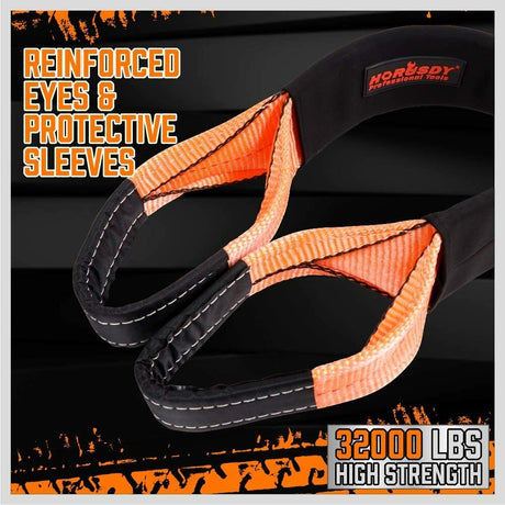 Heavy Duty 9.1M Recovery Tow Straps Snatch Kit - 32,000 LBS Break Strength - D-Ring Shackles Included - Reliable Recovery Solution