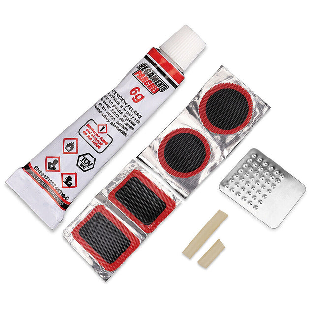 HORUSDY 8-Piece Bike Repair Kit with Adhesive, Tire Patches, Metal Rasp, and Rubber Hoses for Quick Puncture Fixes