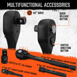 HORUSDY 24-Piece 1/2" Drive Impact Socket Set, Including SAE and Metric Sizes with Ratchet Handle and Extension Bar, Ideal for Diverse Applications