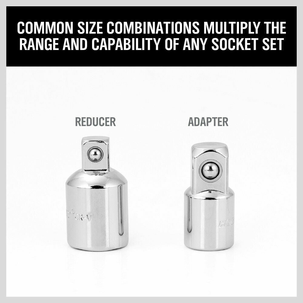 Versatile 7-Piece Socket Adaptor Set - Includes Flexible Adaptors and Reducers for 1/4", 3/8", 1/2" Drives with 360 Degree Swivel Action