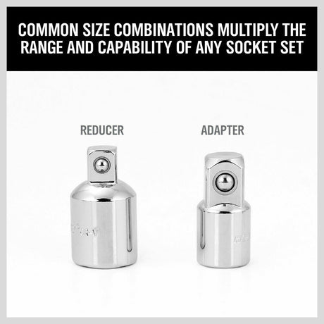 Versatile 7-Piece Socket Adaptor Set - Includes Flexible Adaptors and Reducers for 1/4", 3/8", 1/2" Drives with 360 Degree Swivel Action