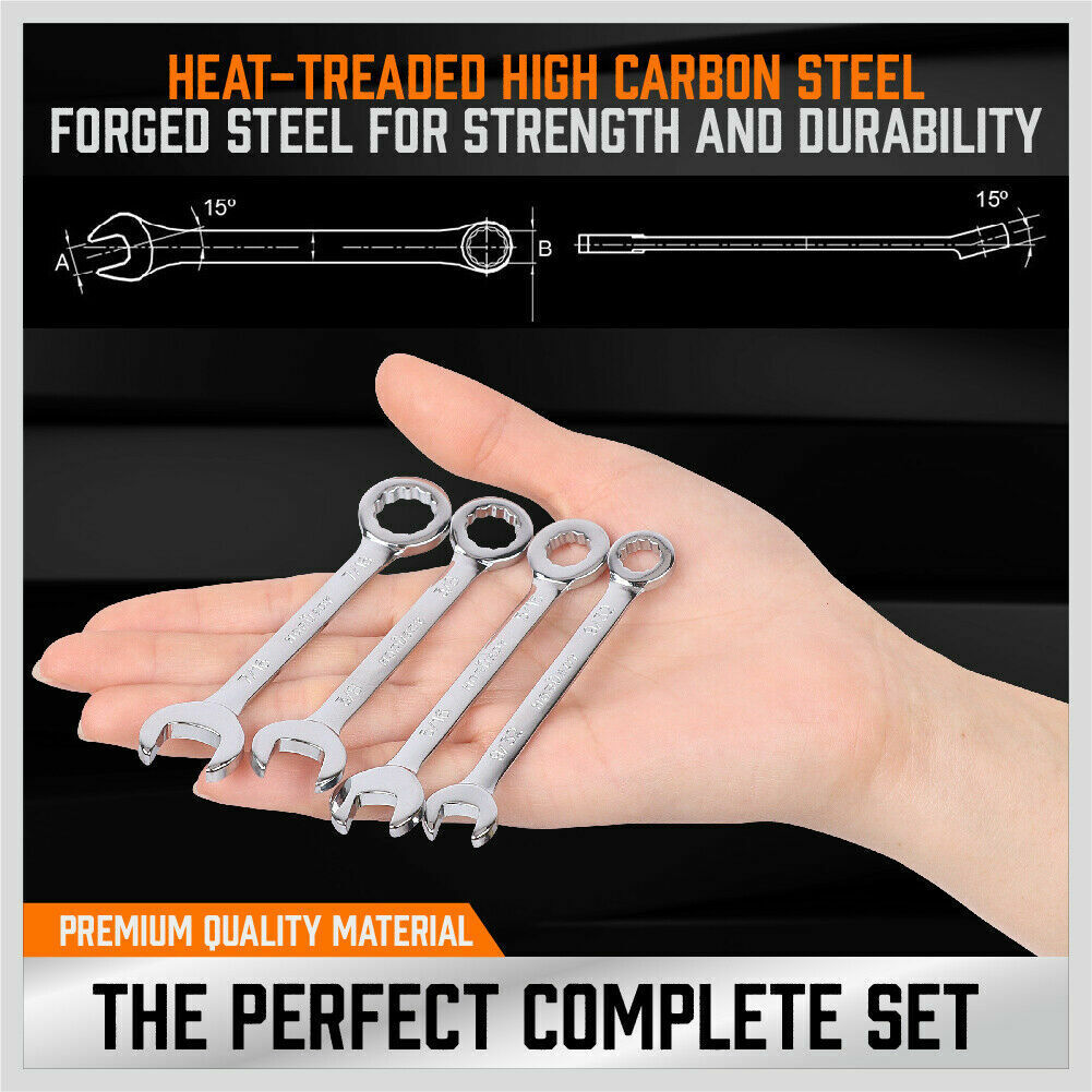20-Piece Compact Mini Spanner Set including Metric and SAE Stubby Combination Wrenches with Open and Ring Ends