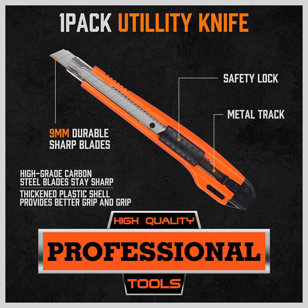 HORUSDY Retractable Utility Knife Set with SK5 Blades in 3 Sizes, Ergonomic Rubber Handle for Safe and Efficient Cutting