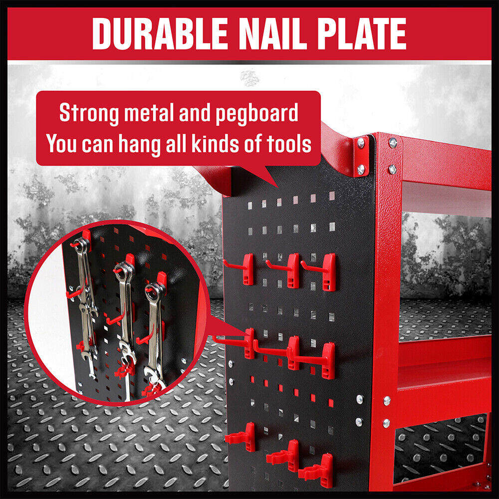 Heavy-Duty Tool Storage Trolley with Pegboard Hooks, efficient organization and easy mobility for workshop tools.