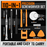 Comprehensive 110-in-1 Precision Screwdriver Kit with Magnetic Handle, Various Bits, and Repair Tools