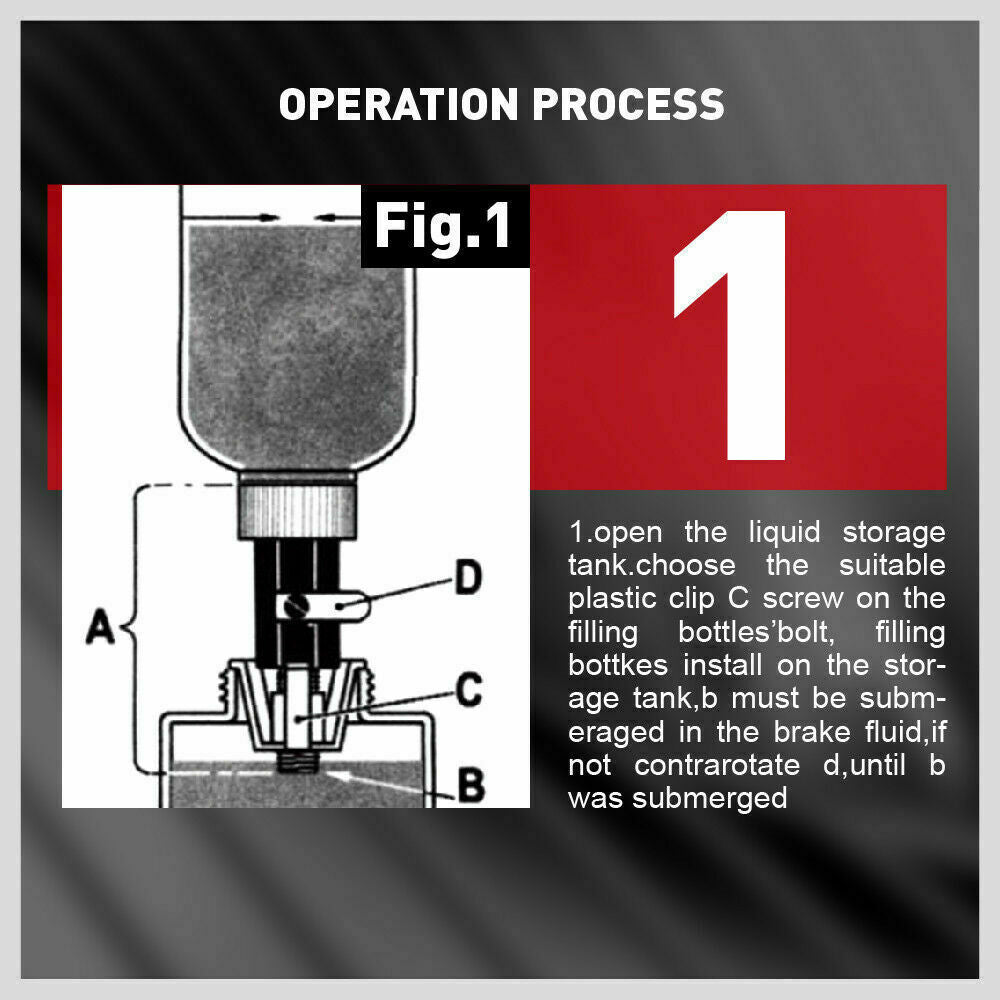 1-Liter Pneumatic Brake Fluid Bleeder Kit with various master cylinder adapters and refill container for efficient one-person brake maintenance.