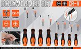 HORUSDY 8-Piece Magnetic Screwdriver Set featuring Non-Slip TPR Handles and Precision Phillips & Slotted Tips, with Tamper-Resistant Design