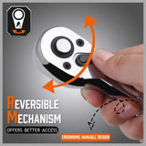 HORUSDY 3-Piece Stubby Socket Ratchet Wrench Set featuring 72-Tooth Mechanism and Durable CRV Construction, Sizes 1/2", 3/8", 1/4" with Storage Pouch