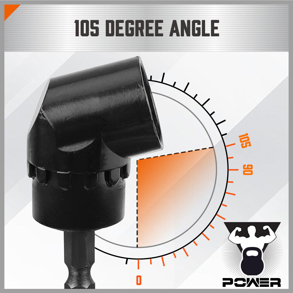 HORUSDY Alloy Steel 105-Degree Right Angle Drill Adapter, Silver, 32x55mm, Compatible with 1/4" Hex Drill Bits, for Power Screwdrivers and Drills