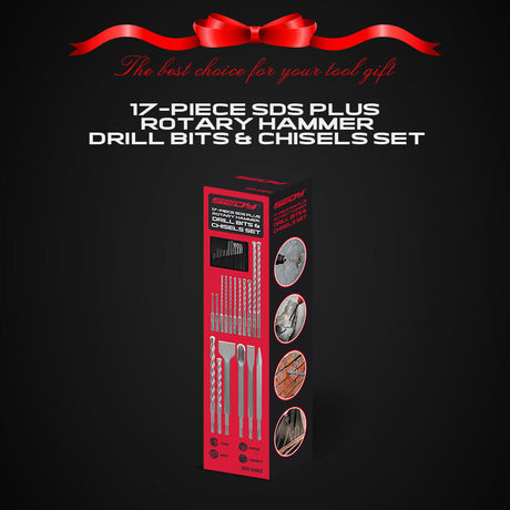 HORUSDY 17Pcs Drill Bits Set with SDS Plus Rotary Hammer, Including Chisels for Masonry, Concrete, and Brickwork