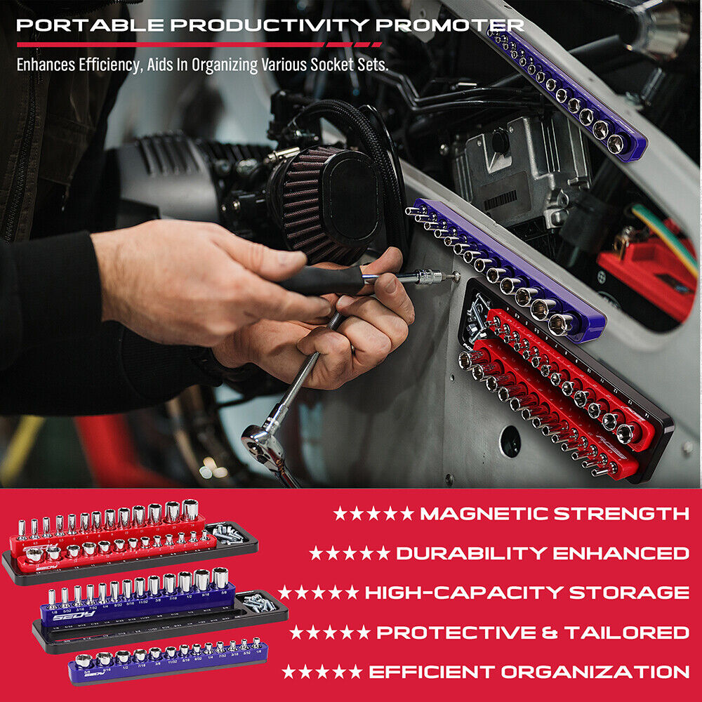 SEDY Detachable Magnetic Socket Organizer for 1/4-Inch Drive Metric and SAE Sockets with High-Capacity Storage