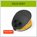 Compact and portable foot air pump with non-kink hose and three nozzles for various valves.