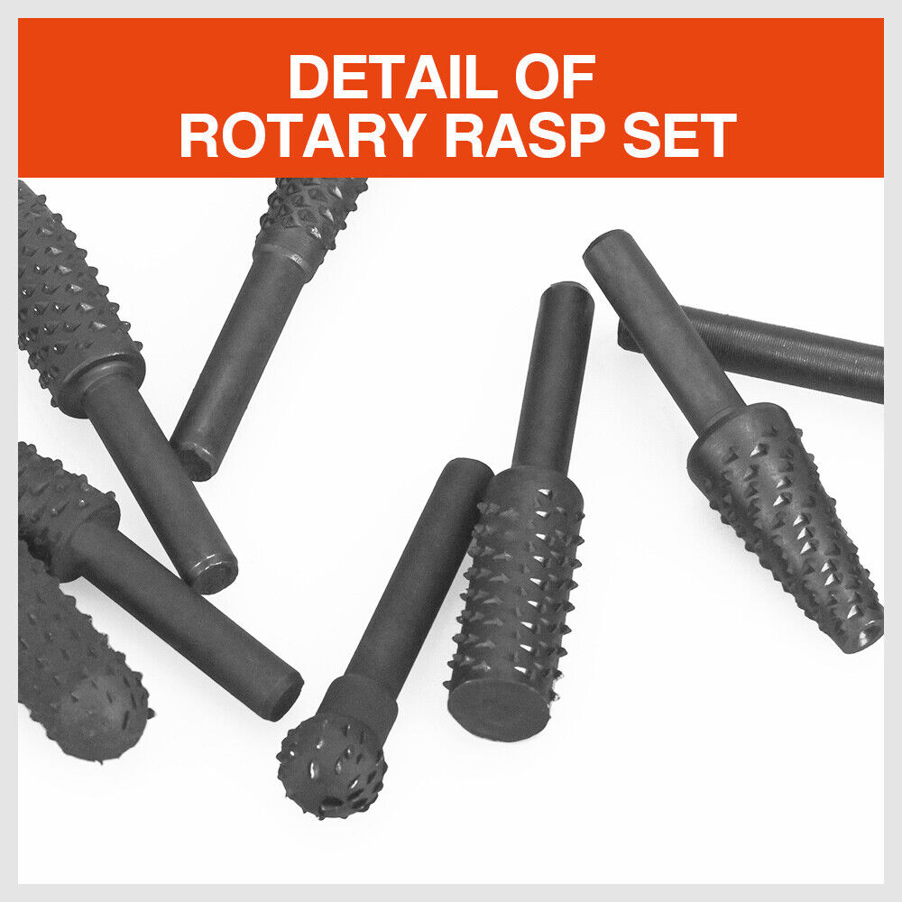 Professional 10-Piece Rotary Drill Bit Set with Wood Rasp Burrs for Precision Grooving and Polishing on Timber