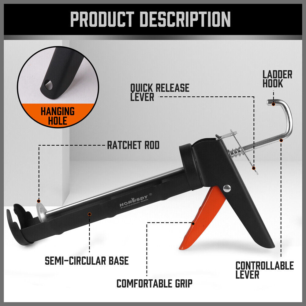 Professional Grade 9-Inch Caulking Gun - Ideal for Applying Silicone, Sealant, and Adhesive in Commercial and Industrial Settings