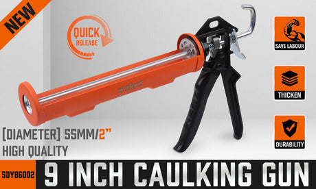 HORUSDY Heavy Duty 9-inch Caulking Gun, Ideal for Roofers, Plumbers, and Carpenters, with High Pressure Trigger and Durable Steel Frame for Precision Sealing