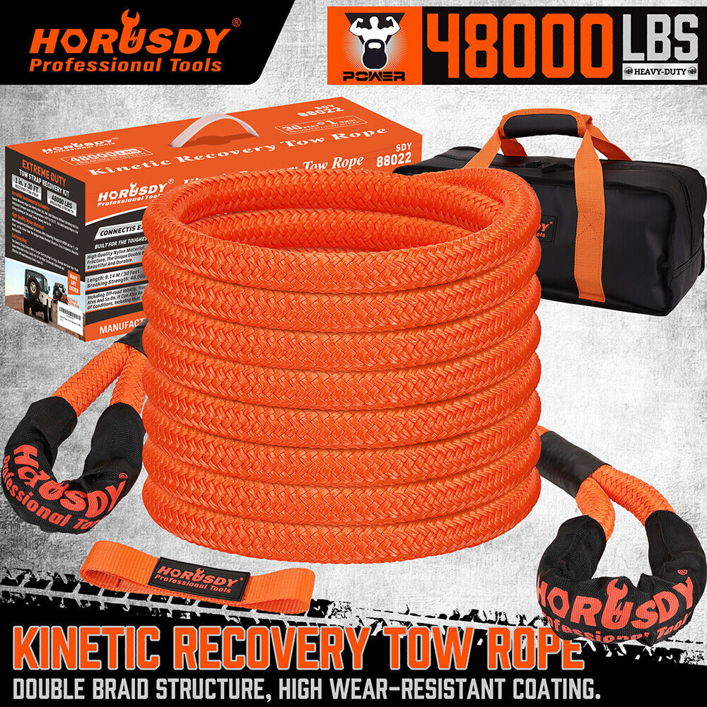 HORUSDY 30FT Heavy-Duty Nylon N66 Kinetic Recovery Tow Rope with 48000 Lbs Break Strength for Off-Road Recovery