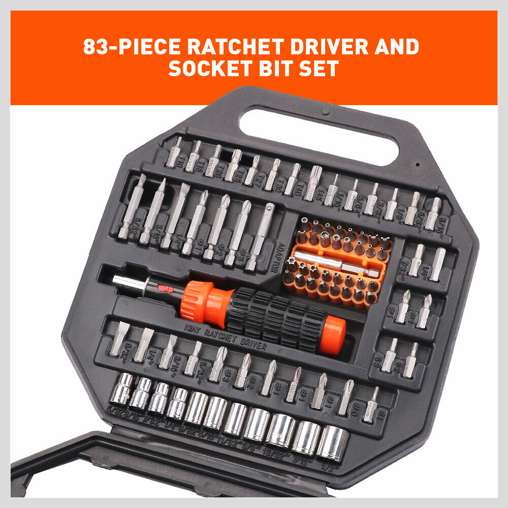 Comprehensive 83-Piece Magnetic Screwdriver Bit Set - Includes Security Bits, Ratchet Screwdriver, and Sockets for Versatile Use