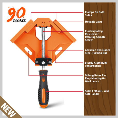 Durable 90° Right Angle Corner Clamp - Cast Alloy Body, Single Handle Design, Suitable for Woodworking and Welding Projects