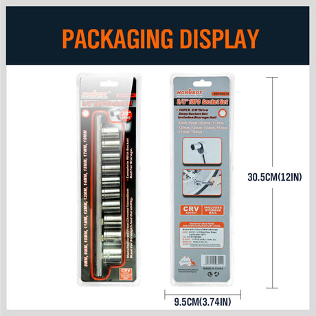 Metric Socket Set with Various Socket Sizes on Rail