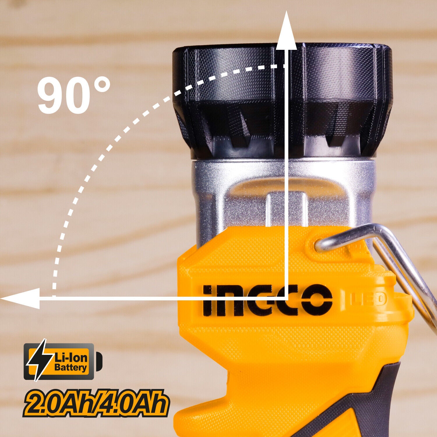 INGCO 20V LED Cordless Work Light with 90-Degree Adjustable Head and Integral Hook