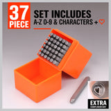 Durable 37Pcs 3mm Letter and Number Stamp Punch Set with Hardened Carbon Steel for DIY Projects on Various Surfaces