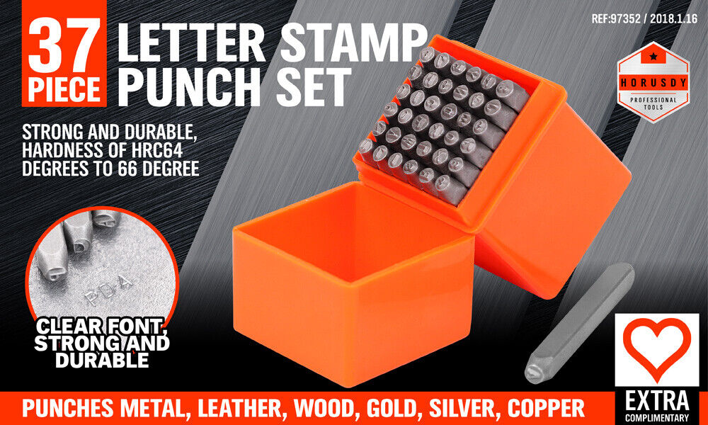 Durable 37Pcs 3mm Letter and Number Stamp Punch Set with Hardened Carbon Steel for DIY Projects on Various Surfaces