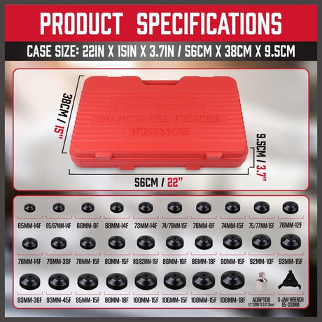 HORUSDY 30-Piece Oil Filter Socket Set, including Adaptors and Jaw Wrench, in Durable Storage Case for Efficient Auto Maintenance