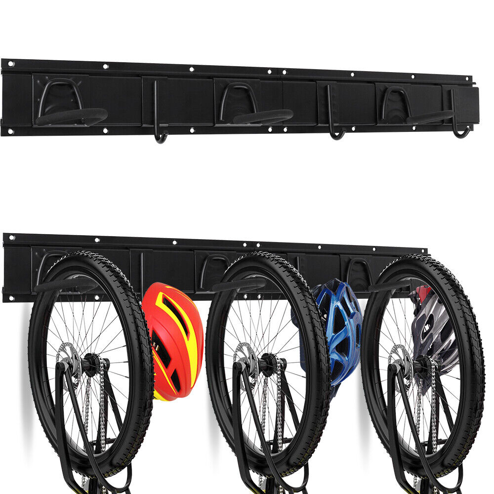 HORUSDY Heavy-Duty Bike Storage Rack for Wall Mounting, Featuring 64-Inch Guide Rail, 12 Hooks for 6 Bicycles and Helmets, Rubber Coated for Scratch Protection