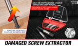 Heavy-duty 6Pc Damaged Screw Extractor Kit designed for easy removal of stripped, rusted, or broken screws and bolts. Includes reverse thread bits in various sizes with durable black oxidation finish.