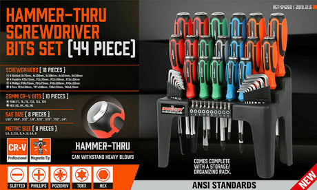 44-Piece Impact Screwdriver Set - Magnetic Hex Key and Torx Bits, high torque, color grip, durable construction.