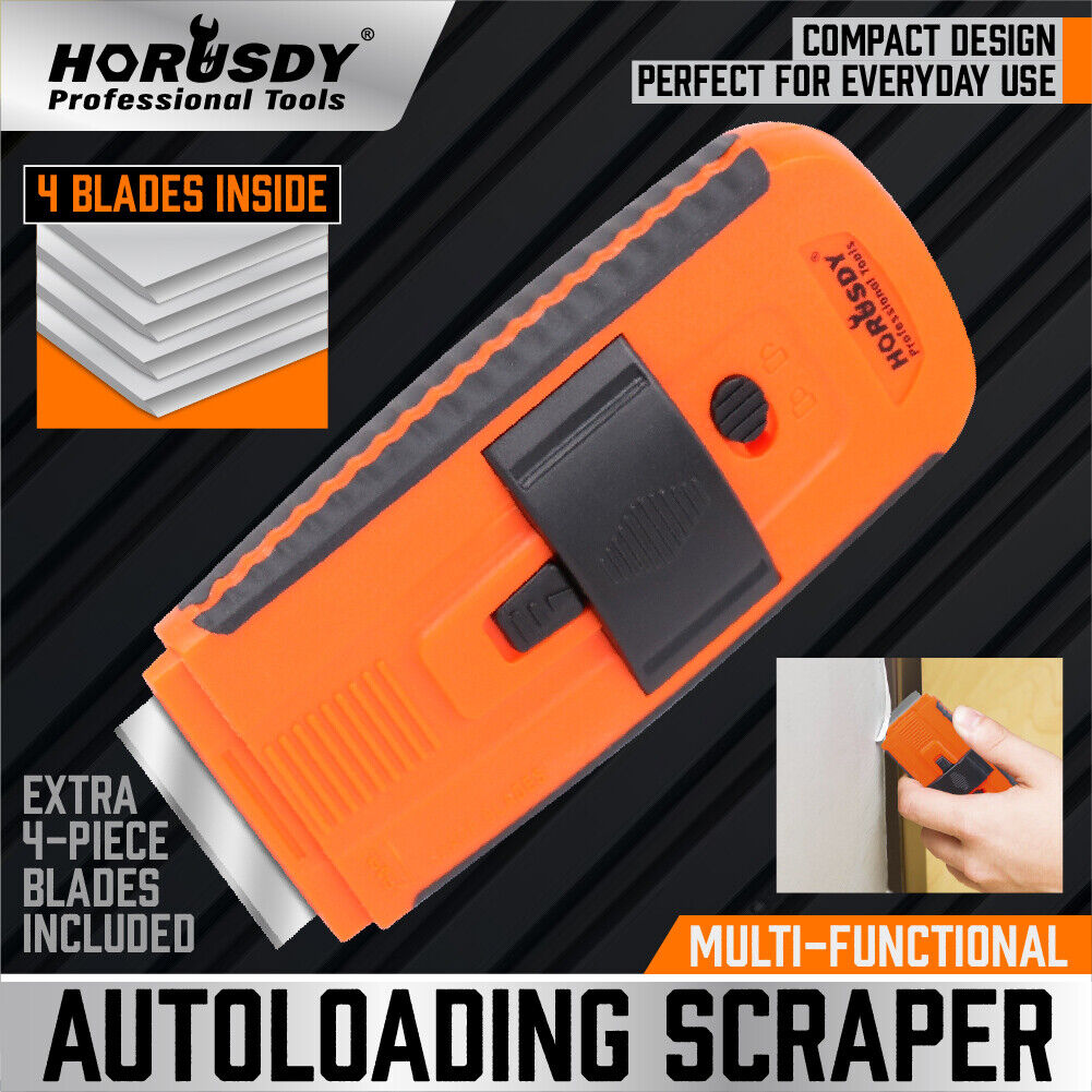 HORUSDY Plastic Razor Blade Scraper Tool for Paint and Adhesive Removal, 4 Additional Blades, Durable and Non-Scratching