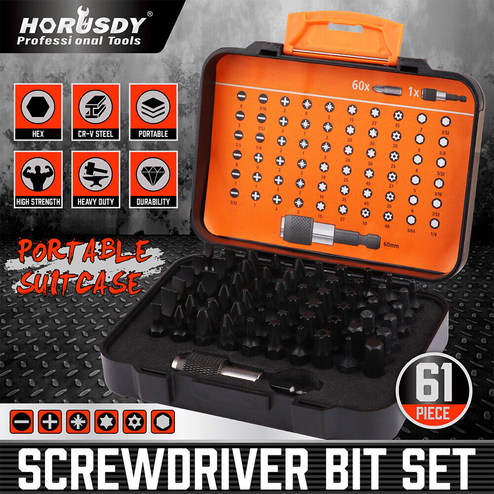 HORUSDY 61-Piece Durable Screwdriver Bit Set for Rotary Drills - Phillips, Pozidriv, Torx, Hex, and Magnetic Bit Holder