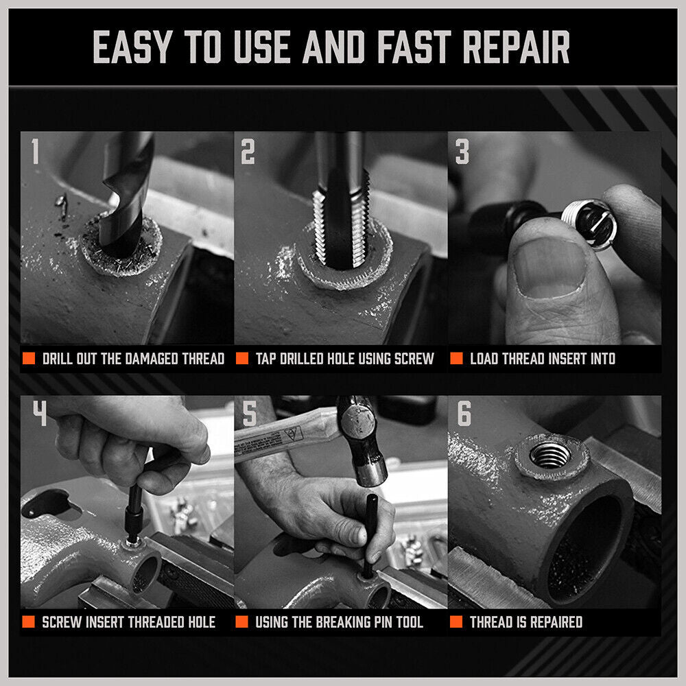 Comprehensive 300-Piece Thread Repair Kit Including HSS Drills, Helicoil Taps, and Inserts