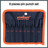 HORUSDY 8-Piece Long Pin Punch Set with Anti-Slip Sleeves in Sizes 1/16" - 5/16", SAE, Including Sturdy Nylon Pouch for Storage and Organization