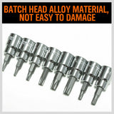 Durable 8-Piece Torx Bit Socket Set with Sizes T15-T50 - 3/8" Drive, Tamper Proof, Chrome Vanadium Steel, Includes Rail Holder