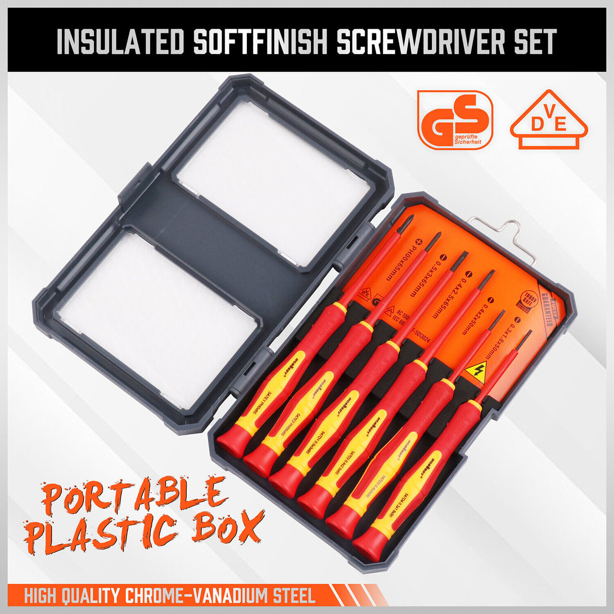 HORUSDY 6-Piece Precision Insulated Magnetic Screwdriver Set - 1000V Safety Rated, Slotted and Phillips Heads, Durable and Rust-Resistant