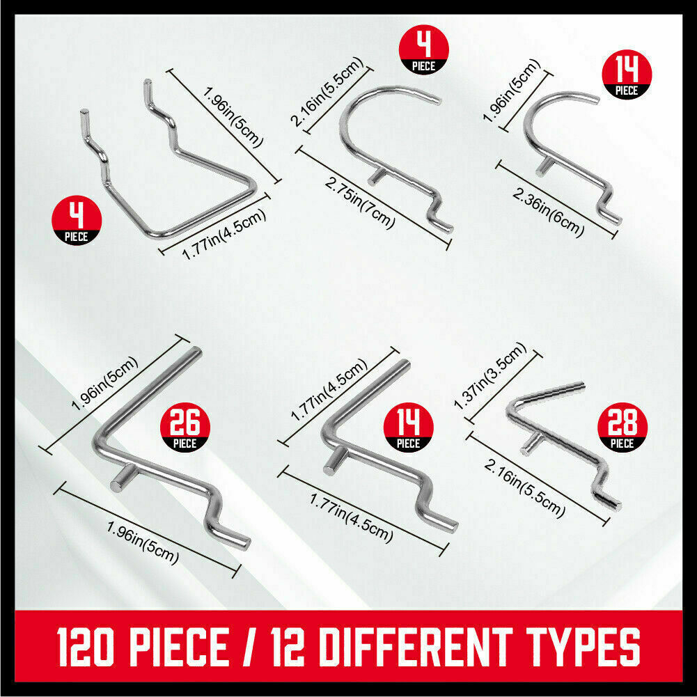 Comprehensive 120-Piece Pegboard Hooks Set with Various Sizes for Organizing Tools on Garage and Workshop Walls