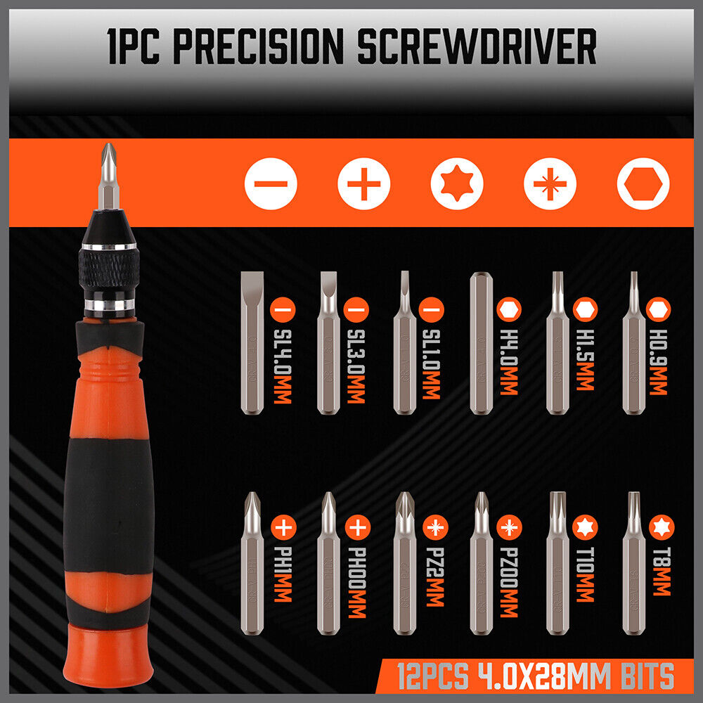 Comprehensive 45-Piece Precision Screwdriver Set with Ratchet Magnetic Driver, including a variety of sockets and bits for diverse applications