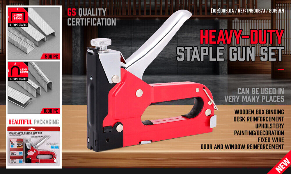 2-in-1 Heavy Duty Staple Gun with 1500 Staples - Efficient, Low Force Design for Furniture, Cupboard Nailing & More
