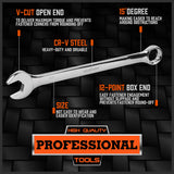 HORUSDY 15-Piece Imperial Spanner Set, SAE Ring/Open End Wrench, Chrome Vanadium Steel, Nickel Chrome Plated with Mirror Polish Finish