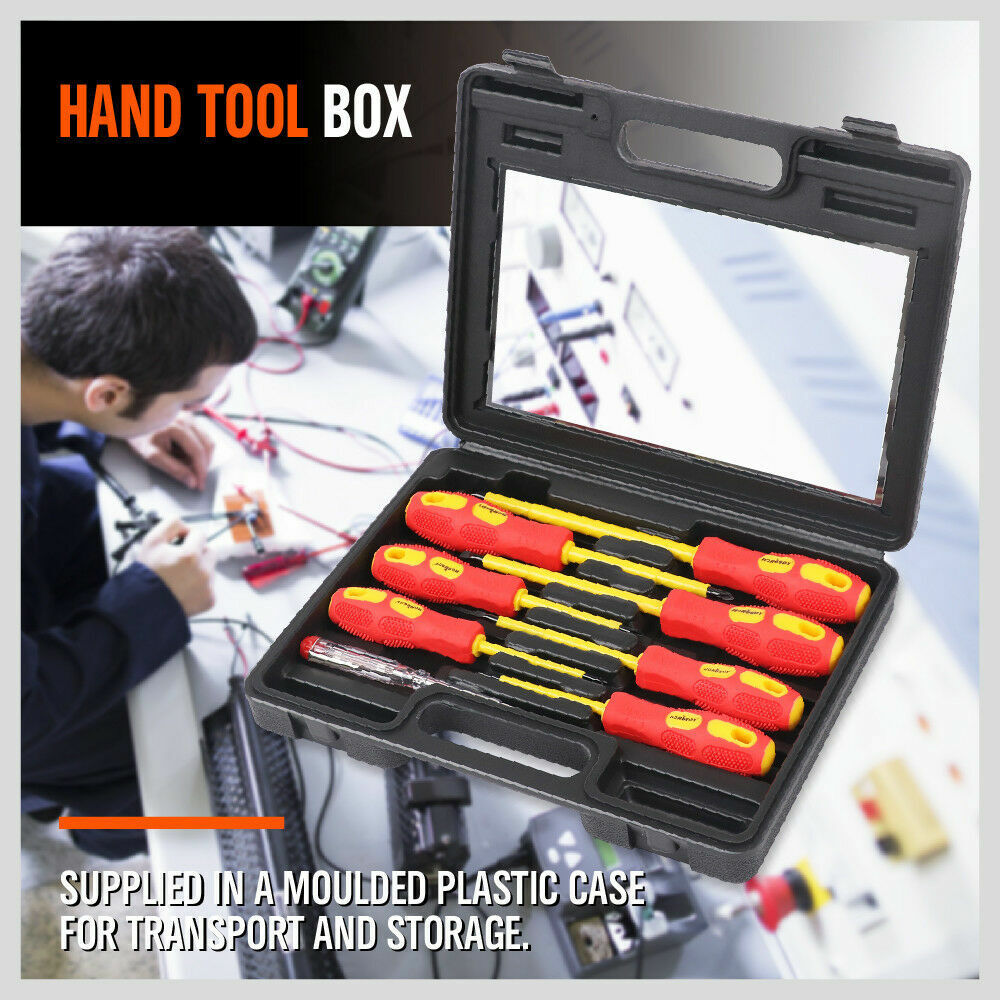 Professional 8-Piece Insulated Screwdriver Set with Magnetic Tips - Includes Slotted, Phillips, and Power Tester in a Case