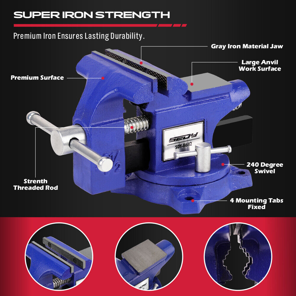 HORUSDY 4.5-Inch Blue Bench Vise with Multi-Jaw Design and Magnetic Jaw Pad, Ideal for Woodworking, Welding, and Precise Clamping