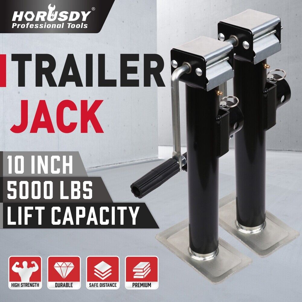 HORUSDY 2 Piece Trailer and Caravan Jack Stand Set, 5000lbs Capacity, with Sturdy Weld Bracket, Black Powder Coated and Galvanized for Enhanced Durability