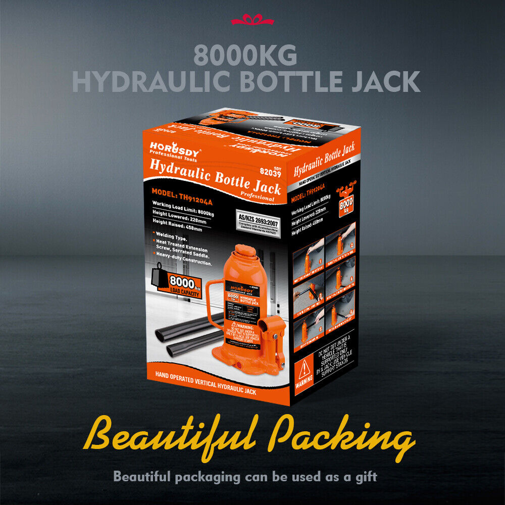 HORUSDY 8-Ton Hydraulic Bottle Jack, Steel Lifting Saddle, 228cm-458cm Height, AS/NZS 2693:2007 Compliant, for Secure Heavy-Duty Lifting