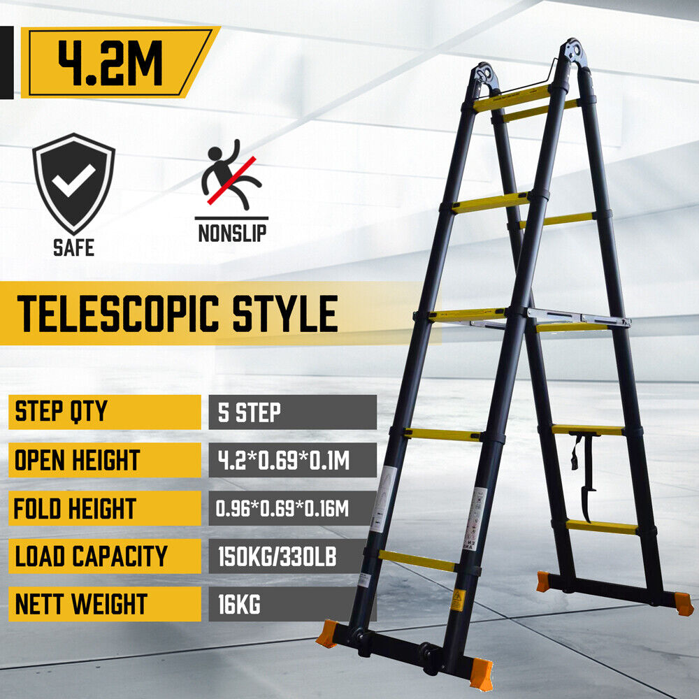 Telescopic Folding Ladder - Aluminum Alloy Extension Step (2.3/2.7/3.5/3.9/4.2/5M) - Durable and Safe for Various Applications